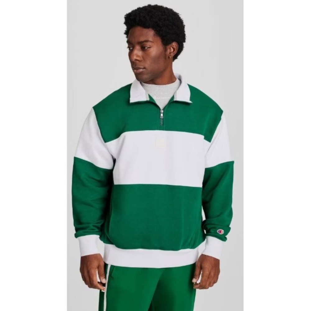Champion Quarter Zip Pullover Mens Large Green White NWT Tennis Club Graphic Tee - Picture 4 of 8